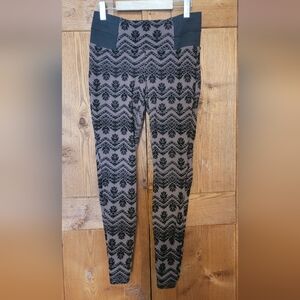 Tan Skinny Legging Pants With Black Velvet Florals